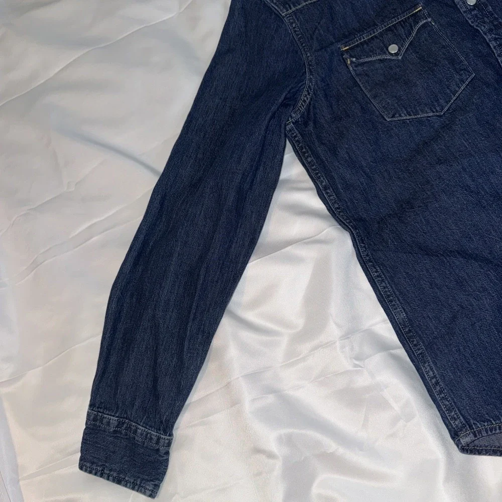 Internal Sample Levi's Pearl Snap Denim Long Sleeve Shirt Women's Sz M Slim Blue